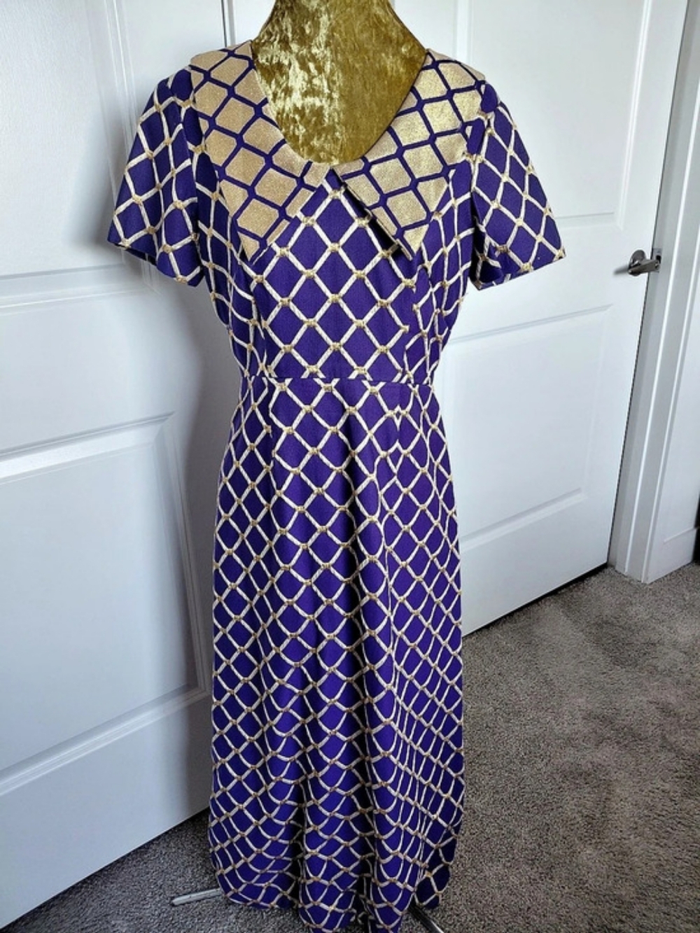 Vintage Purple & Gold Geometric Maxi Dress